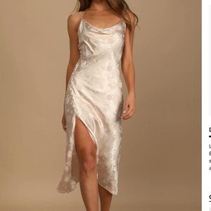 All About You Blush Pink Floral Jacquard Satin Midi Dress